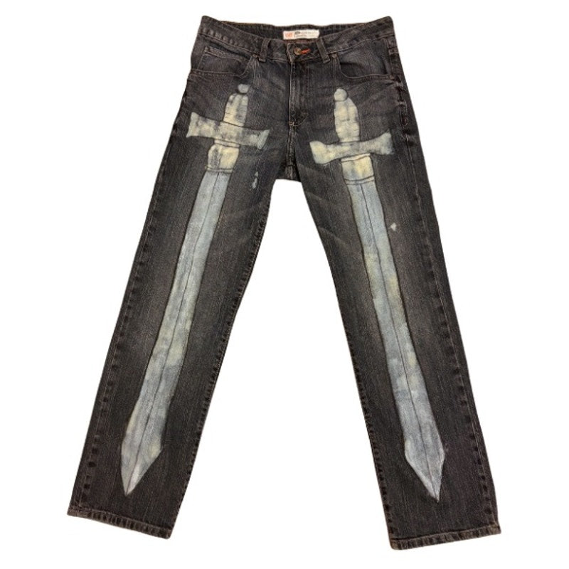 Two of Swords Jeans | OOAK Handpainted (33 x 30)