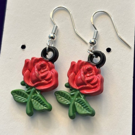 Pink Handpainted Y2K Pink Rose Charm Earrings