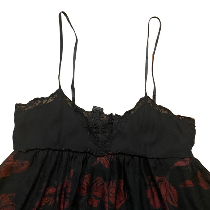 90’s Lacey Bust Black and Red Floral Babydoll Spaghetti Strap Dress  (M)