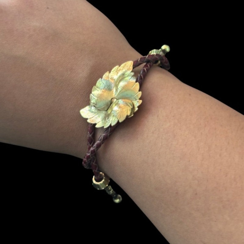 Upcycled Vintage Gold Toned Leaf Bolo Bracelet