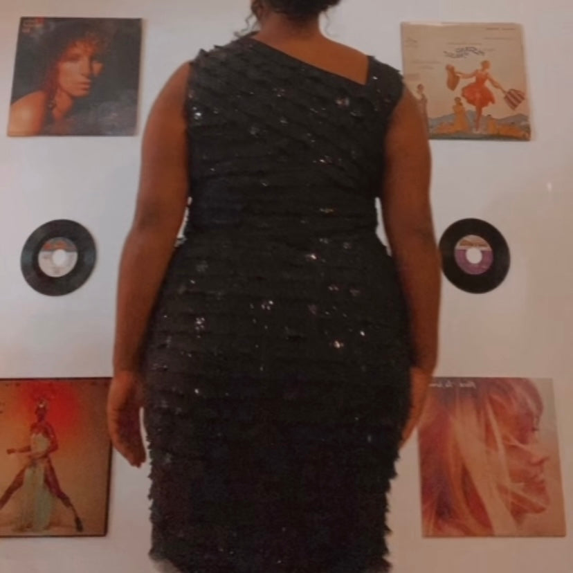 NWT Black & Silver Sequin Ruffle Cocktail Dress  (14)