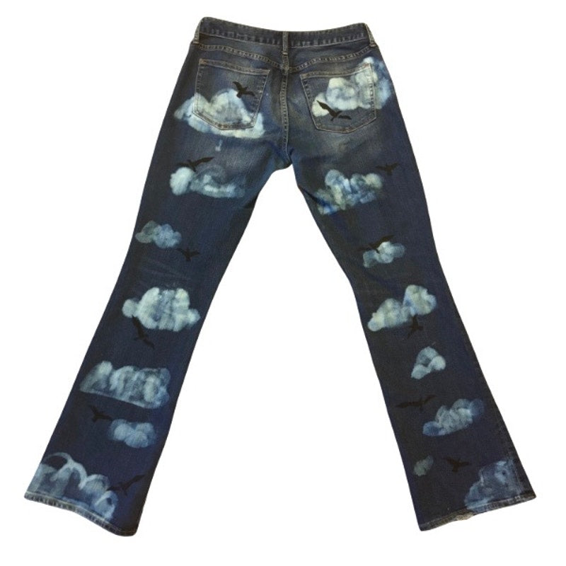 “Blackbirds Fly” Upcycled Medium Curvy Bootcut Jeans (29 R)