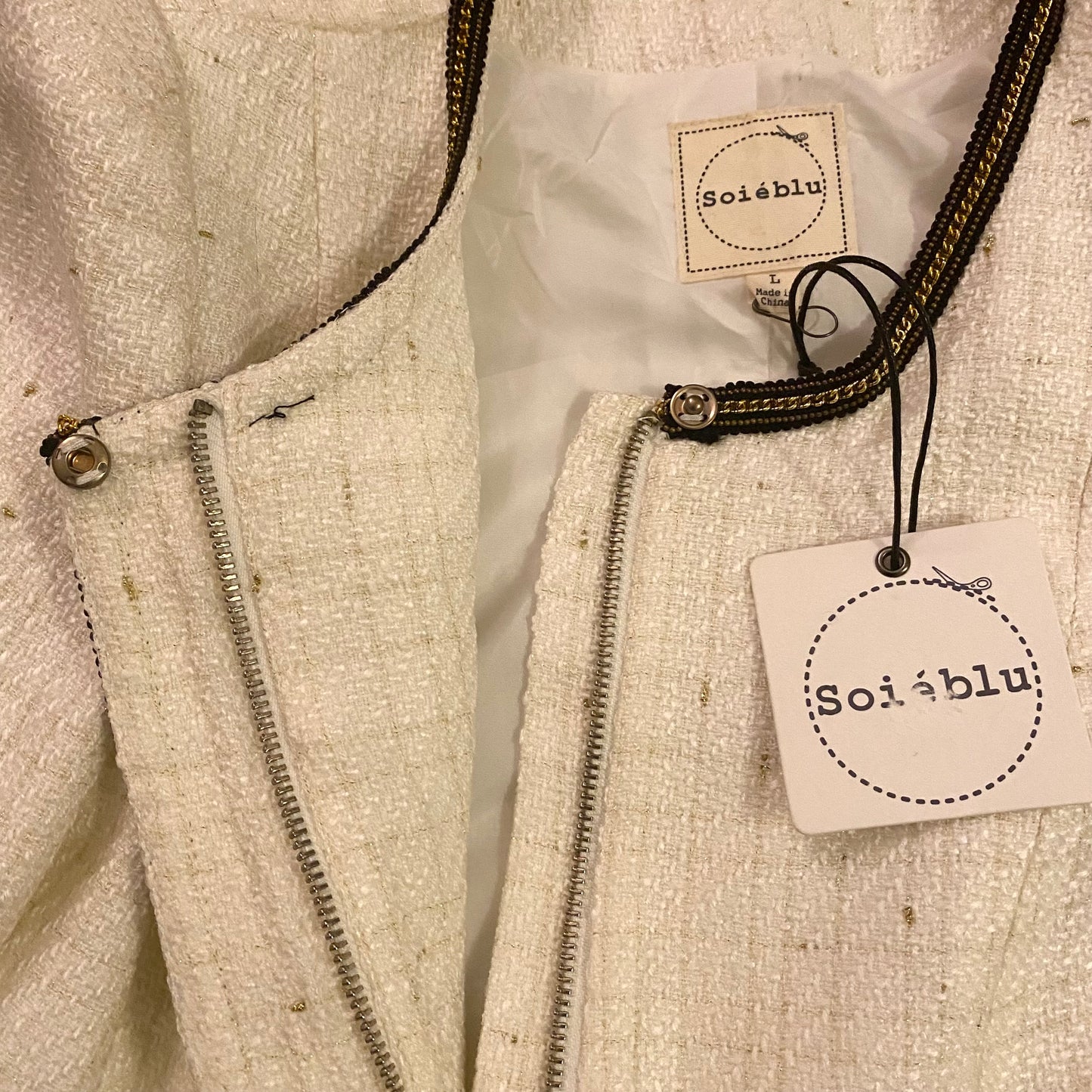 🔔 NWT Mint & Cream Tweed Jacket (L)