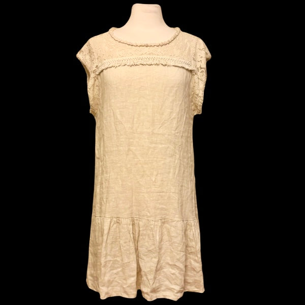NWT Beige Allegra Masetti Lace Drop-Waist Linen Dress (L)