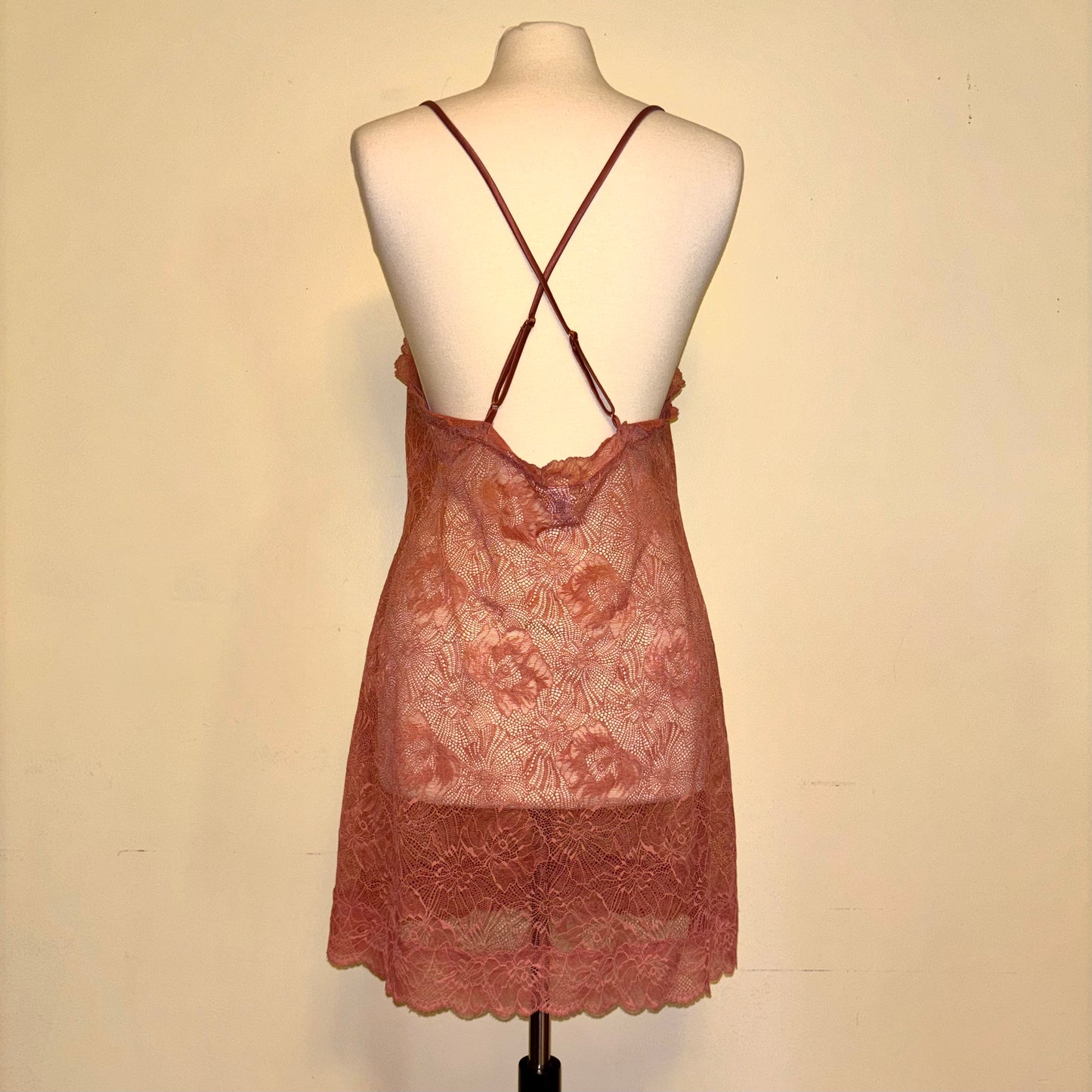 Mauve Pink Victoria’s Secret Floral Lace Nightie/ Sheer Slip Dress (XL)