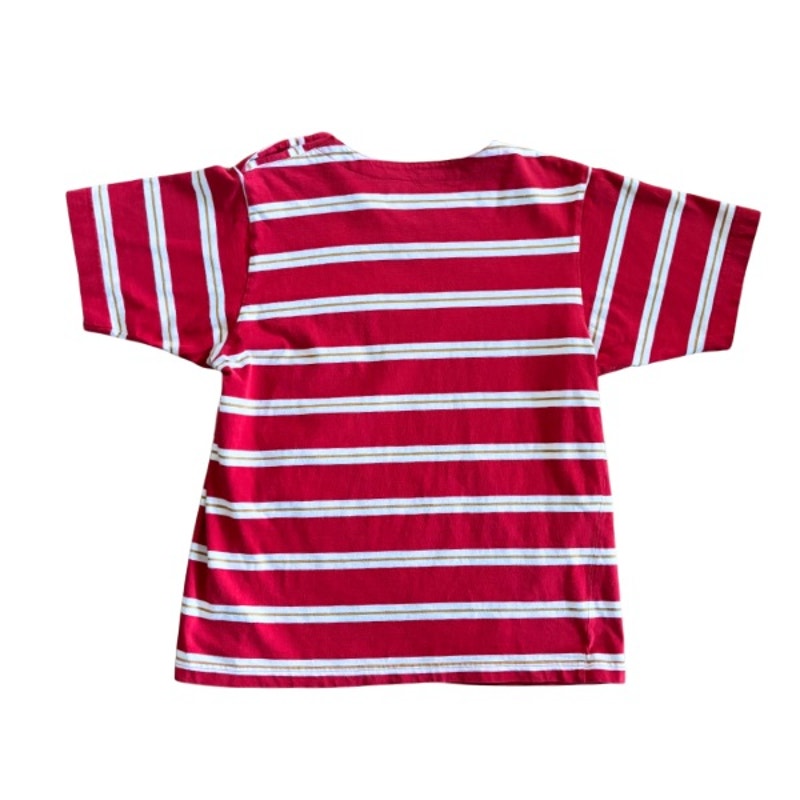 Vintage Anchor Patch Red/Yellow/White Striped Short Sleeve Top (L)