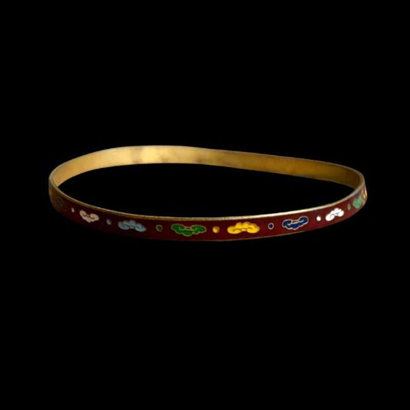 Burgundy/Multi Scroll Vintage Cloisonné Brass & Enamel Bangle (Medium)