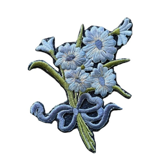 Baby Blue Flower Bow Bouquet Vintage Embroidered Patch Pin