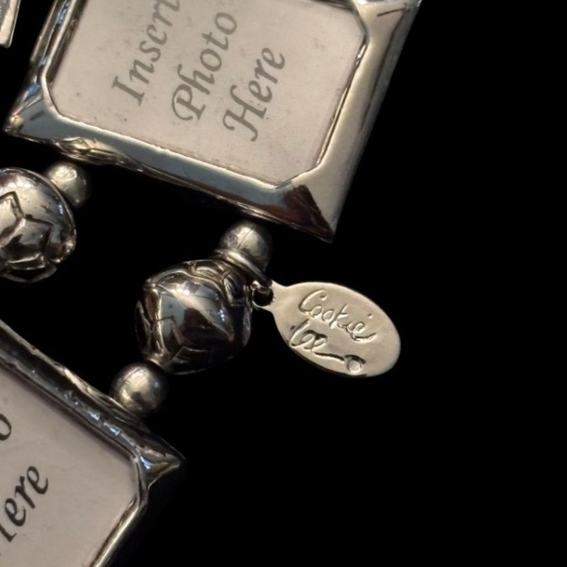 Vintage Costume Silver Photo Frame Link Stretch Bracelet