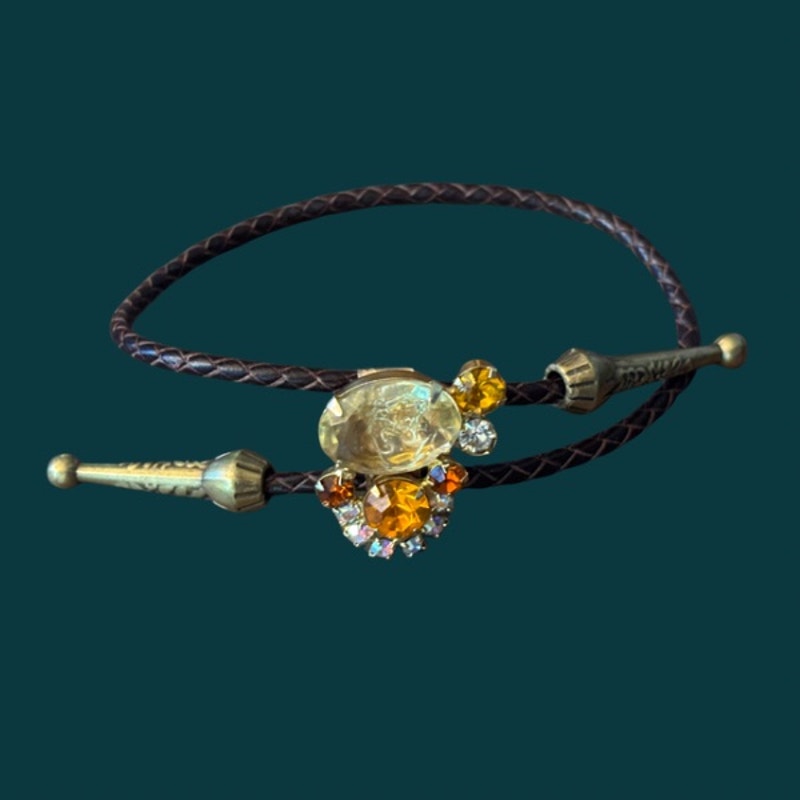 Upcycled Vintage Abstract Mock Yellow Orange Topaz Rhinestone Cluster Bolo Bracelet
