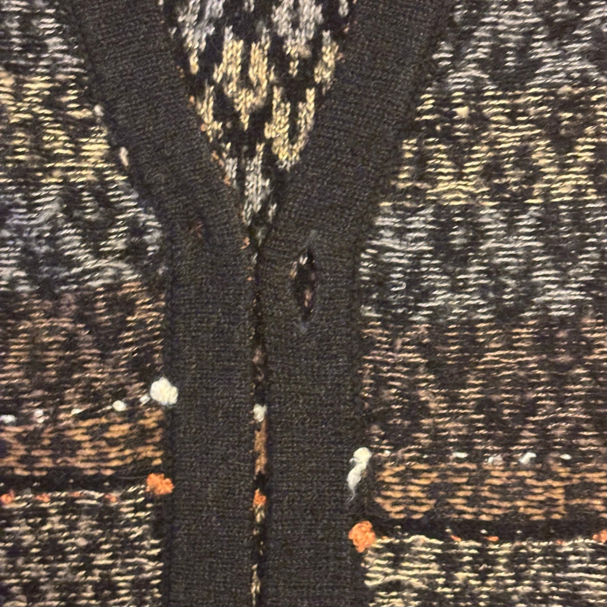 Y2K Black & Brown Fair Isle Knit Short-sleeve Wooden Button Cardigan (6-8)