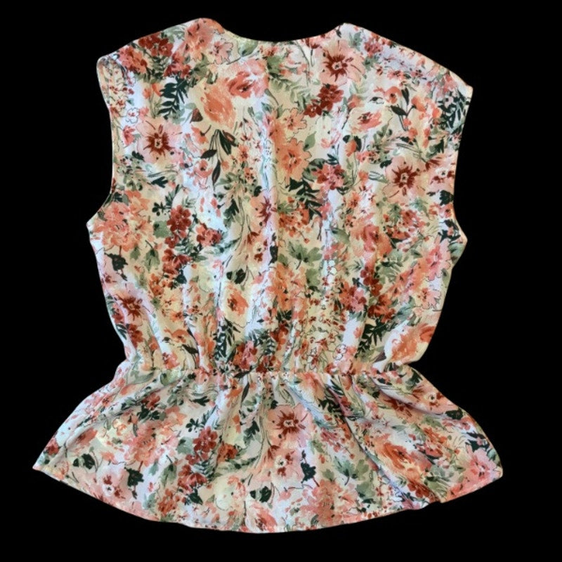 NWT Pink & Green Watercolor Floral Sleeveless Wrap Blouse (Large)