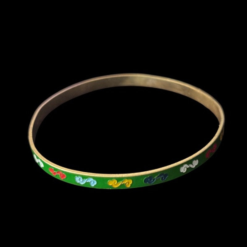 Green/Multi Scroll Vintage Cloisonné Brass & Enamel Bangle (Small)