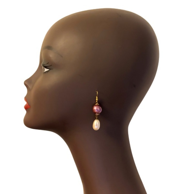 Baroque-Inspired Fuchsia Pink and Cream Pearl Bead Drop Earrings
