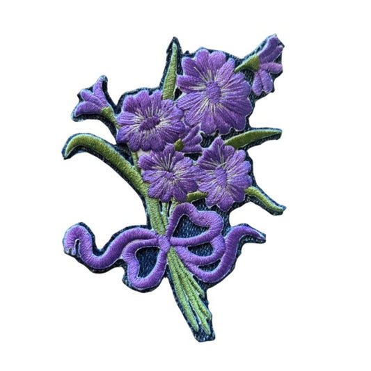 Lilac Purple Flower Bow Bouquet Vintage Embroidered Patch Pin