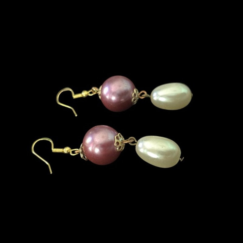 Baroque-Inspired Fuchsia Pink and Cream Pearl Bead Drop Earrings