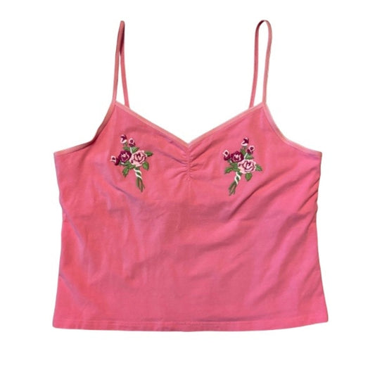 Vintage Pink Rose Bouquet Flower Patch Embellished Pink Crop Camisole (Medium-Large)