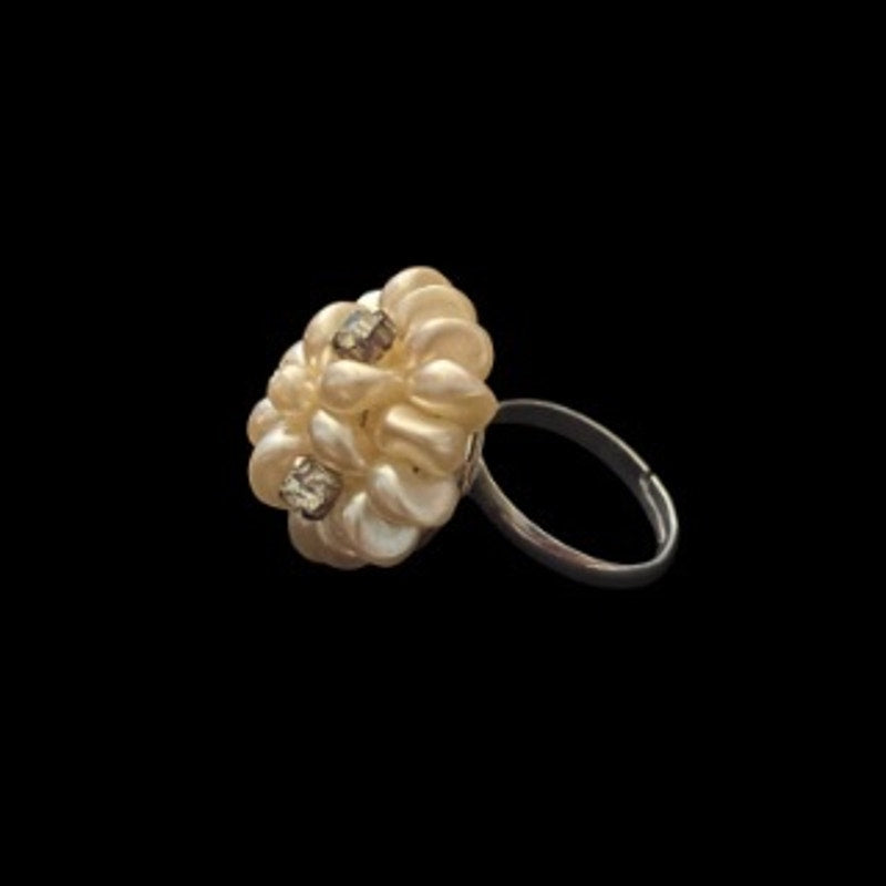 Pearl and Rhinestone Bead Cluster Upcycled Vintage Earring Ring (6-8)
