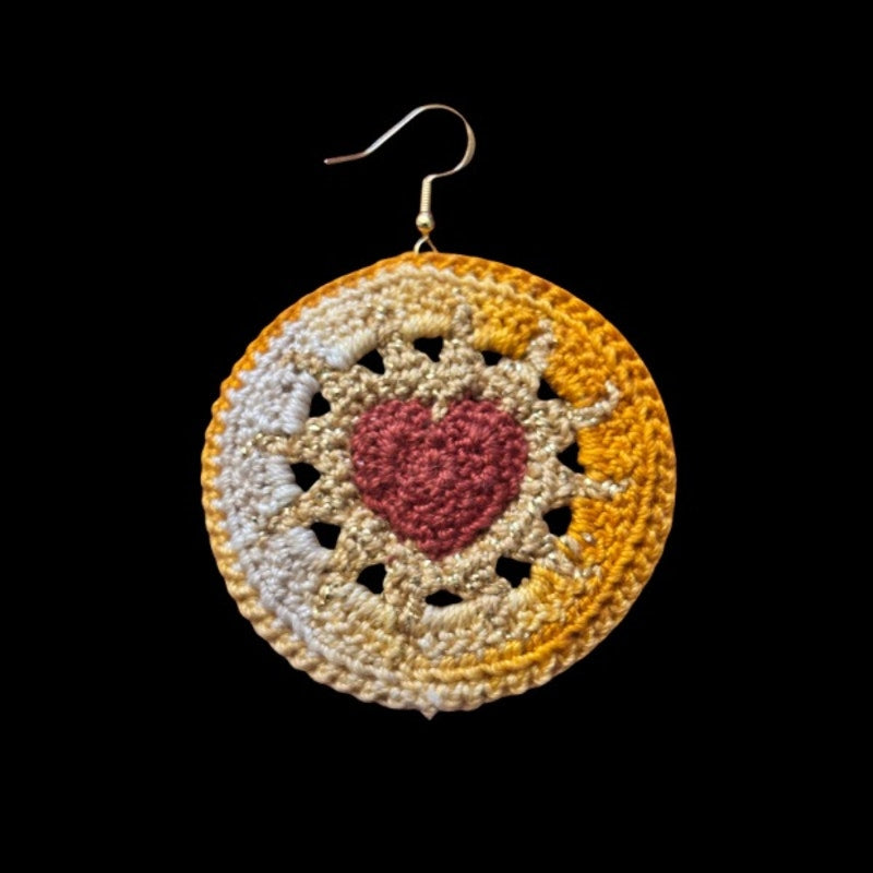 Orange Cream Ombré & Gold Hearts on Fire Micro-crocheted Disc Earrings