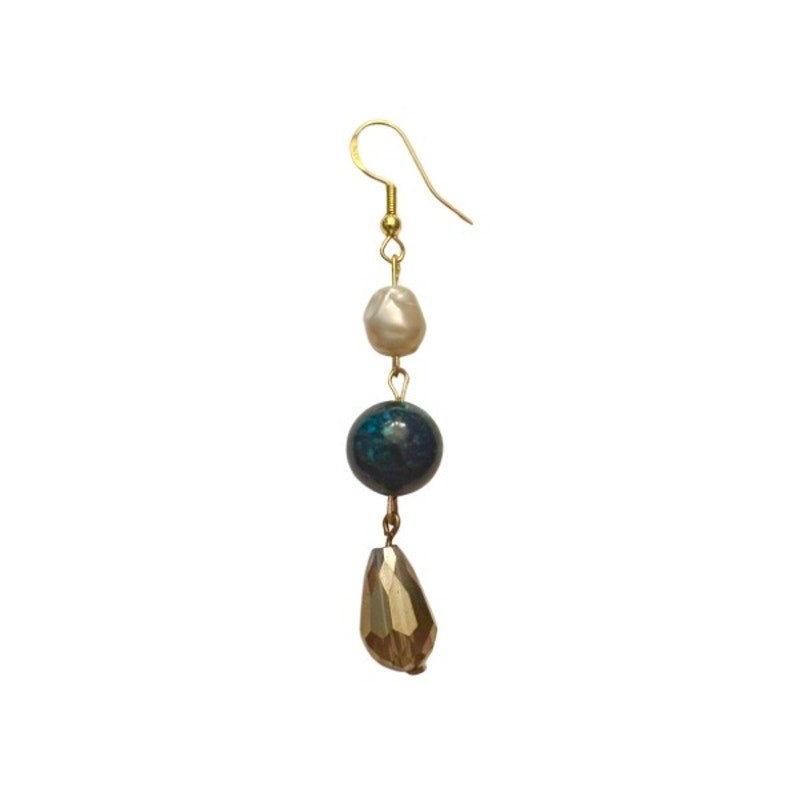 Baroque-inspired Faux Pearl, Forest Green, Gold Prism Droplet Beaded Drop Earrings