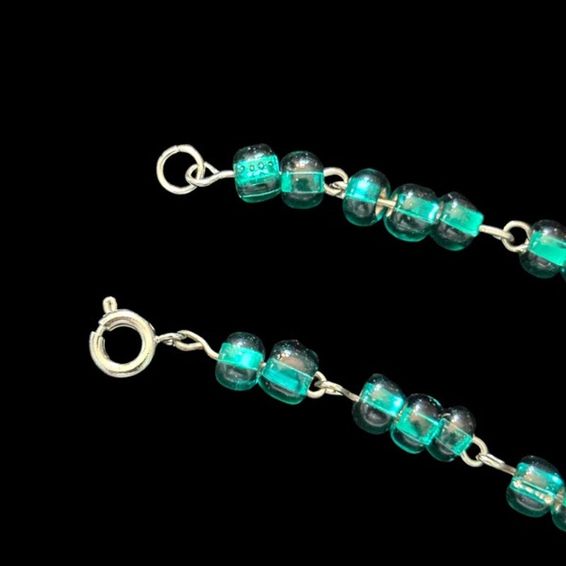 Teal Green Glass Beaded Chain Anklet (XL)