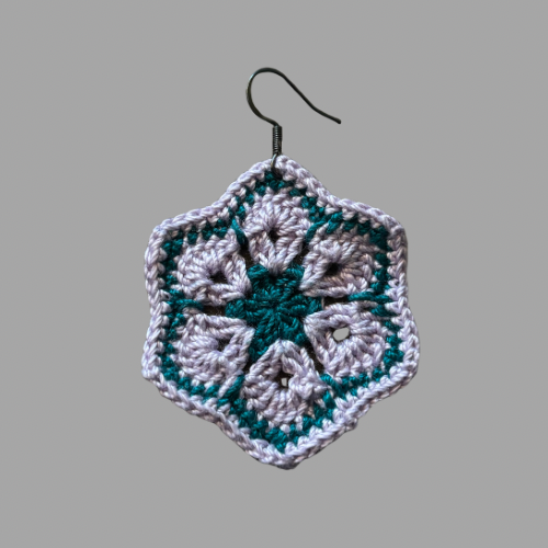 Lavender Purple & Teal Micro-crocheted Cotton Flower Earrings