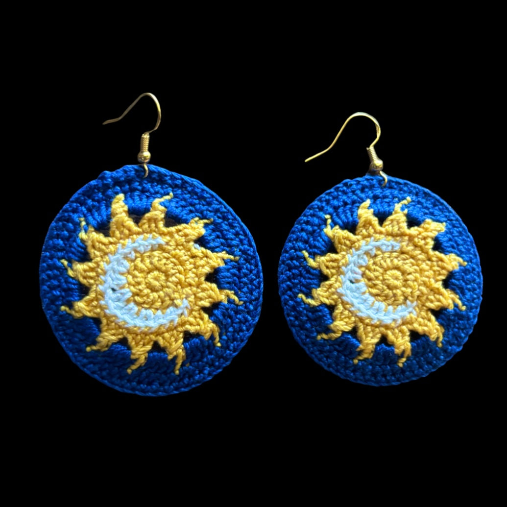 Sun and Moon Disc Micro-crocheted Disc Earrings