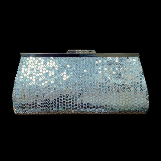 Y2K Silver Disco Sequined Clutch/ Frame Bag with Silver Chain Strap