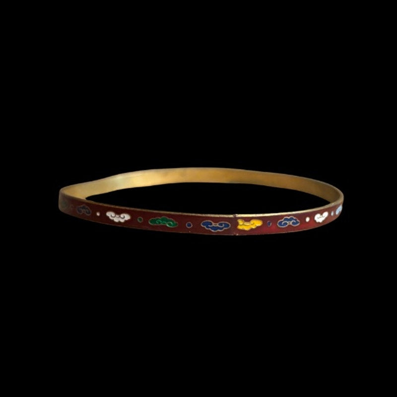 Burgundy/Multi Scroll Vintage Cloisonné Brass & Enamel Bangle (Medium)