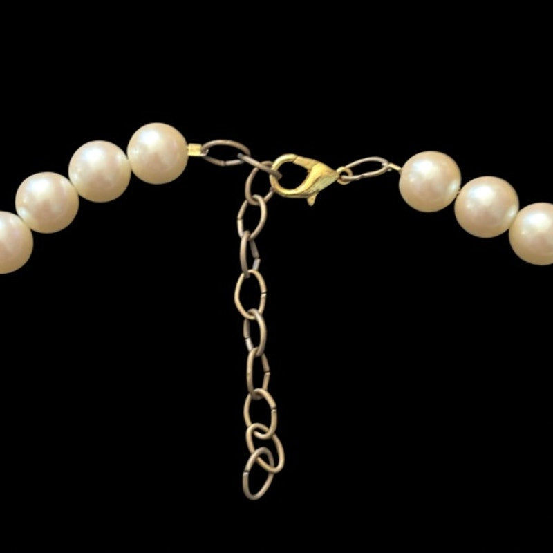 Oval Bronze Accent Mock Pearl Necklace | Handmade with Vintage Beads