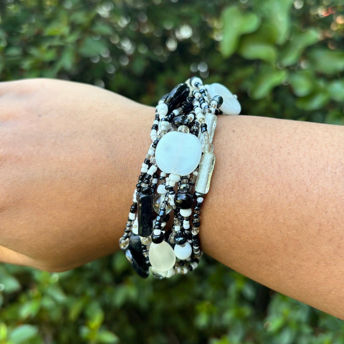 Vintage Beaded Funky Black and White Bracelet