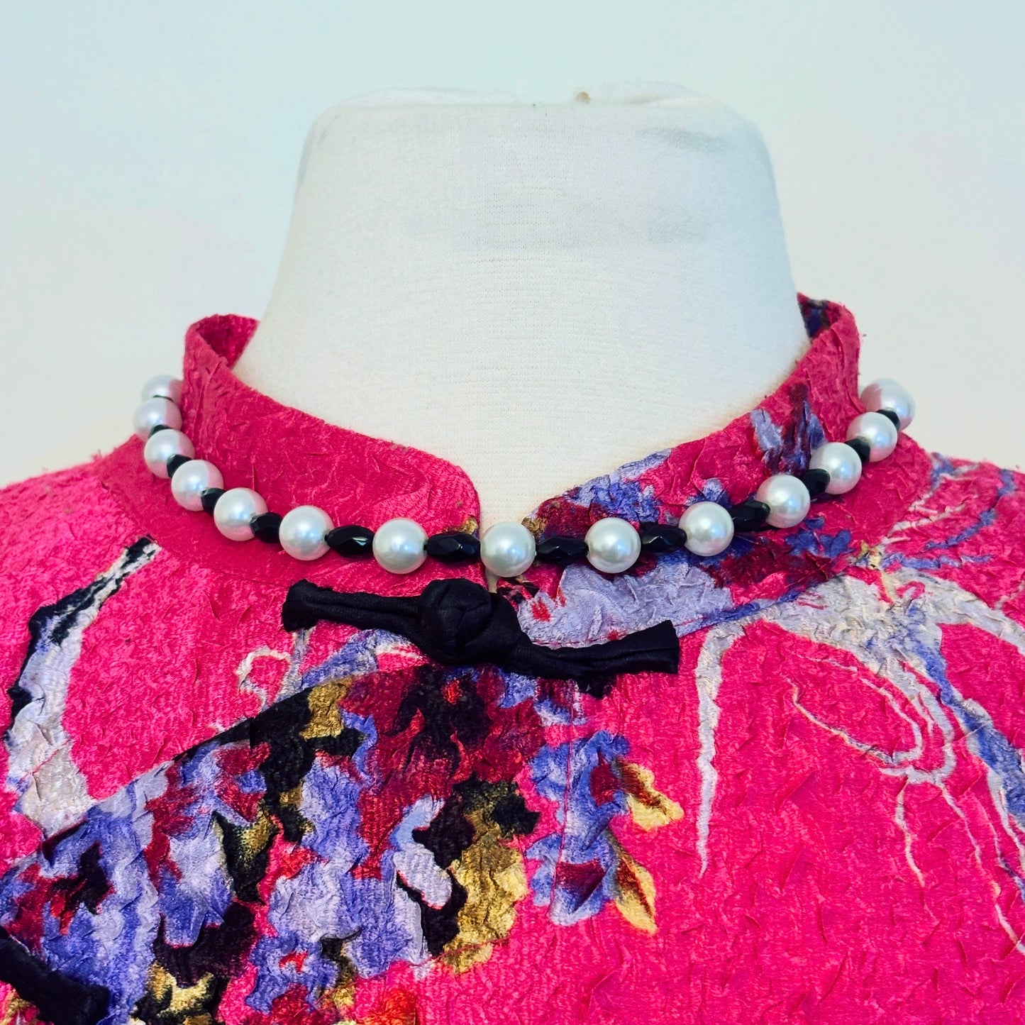 Black & White Mock Pearl Choker Necklace | Handmade with Vintage Beads