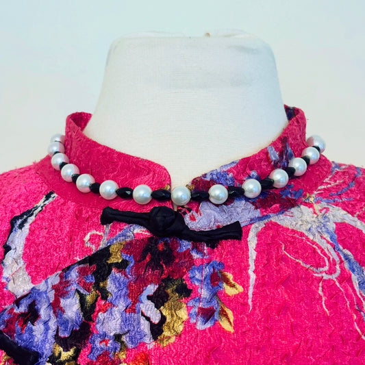Black & White Mock Pearl Choker Necklace | Handmade with Vintage Beads