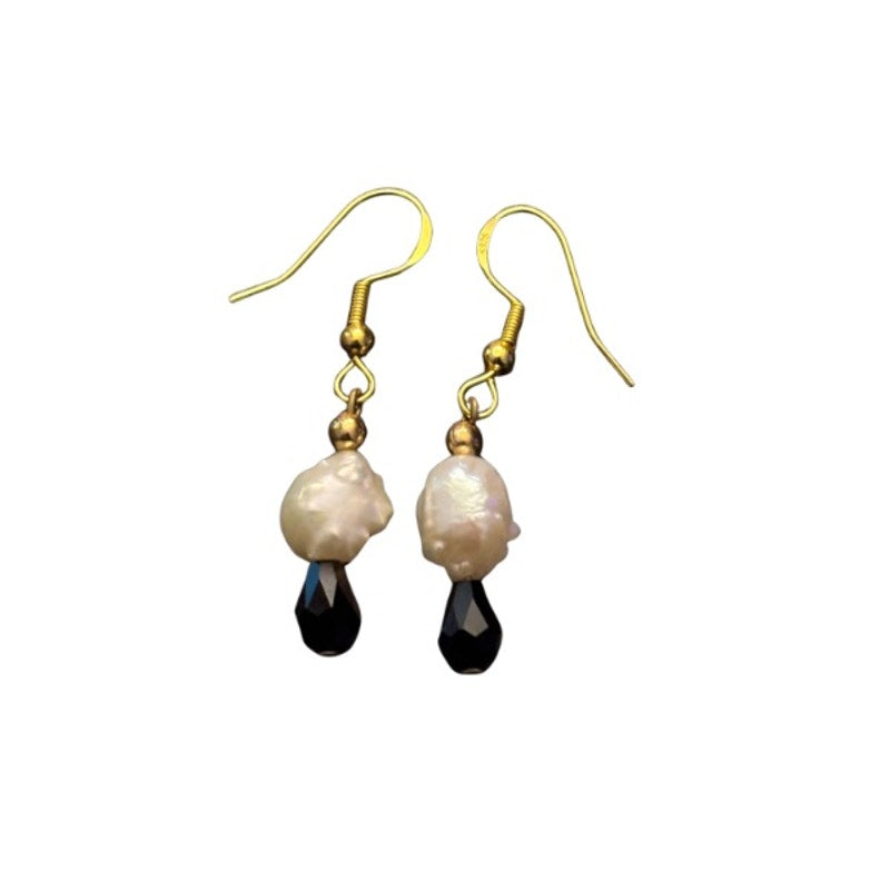 Mermaid Tears | Costume White Baroque Pearl & AB Black/Blue Drop Earrings