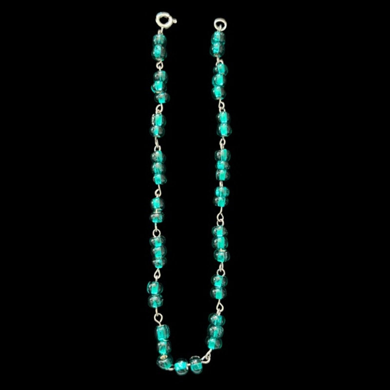 Teal Green Glass Beaded Chain Anklet (XL)