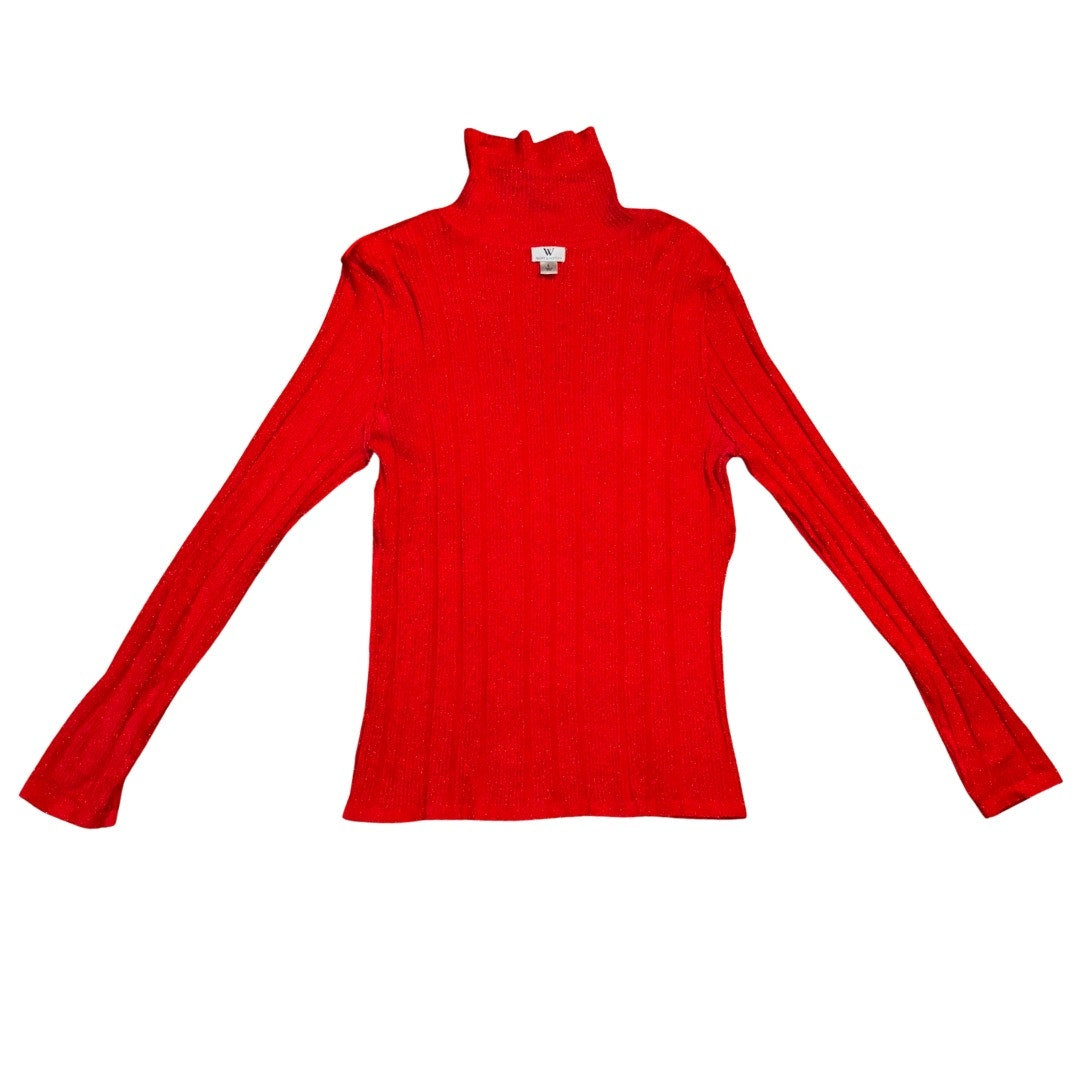 Vintage Red Stretchy Sparkly Ribbed Knit Turtleneck Long Sleeve Shirt