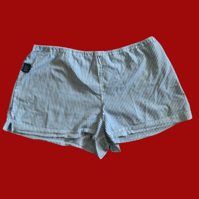Vintage Navy Star Patch Blue and White Striped Cotton Mini Shorts (L)