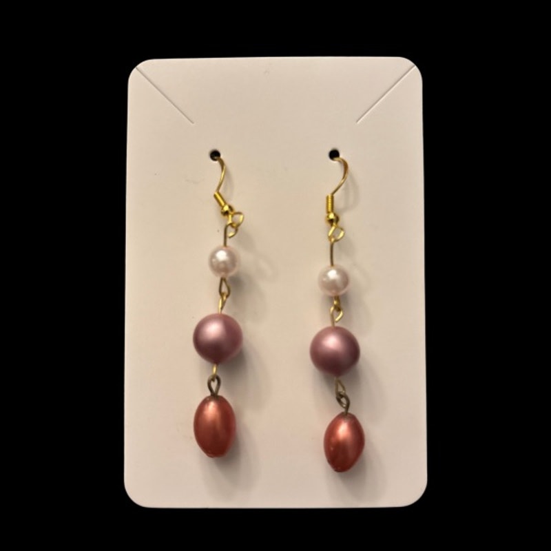 Pastel & Fuchsia Pink Pearl & Orange Bead Dangle Drop Earrings