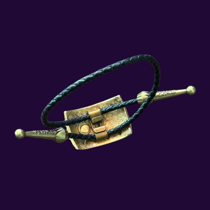 Upcycled Vintage Art Deco Gold and Green Curved Rectangle Bar Bolo Bracelet