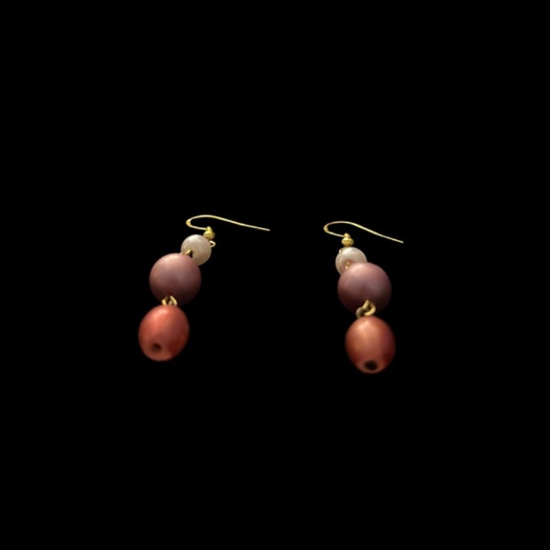 Pastel & Fuchsia Pink Pearl & Orange Bead Dangle Drop Earrings