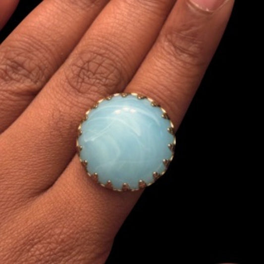 Shimmery Aqua Blue Upcycled Vintage Earring Ring