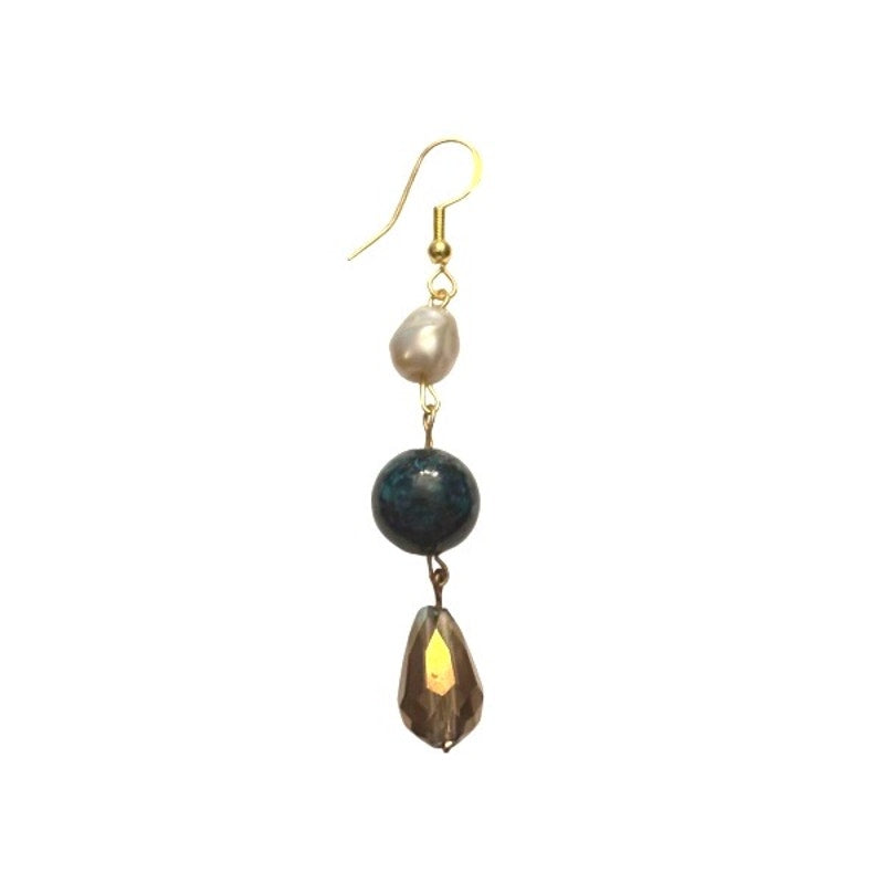 Baroque-inspired Faux Pearl, Forest Green, Gold Prism Droplet Beaded Drop Earrings