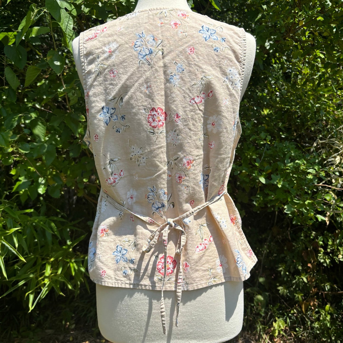 Y2K Beige & Pink Floral Pattern Button Down Vest Top