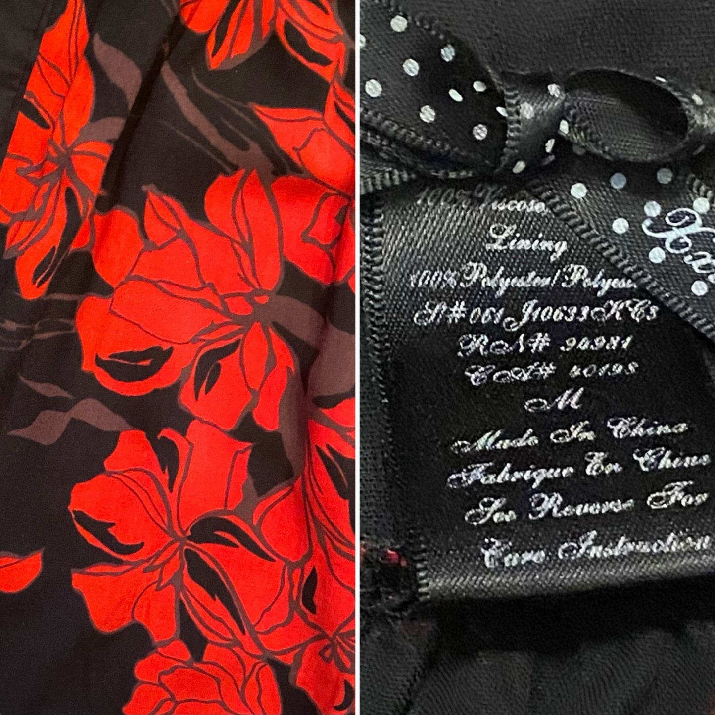 90’s Lacey Bust Black and Red Floral Babydoll Spaghetti Strap Dress  (M)
