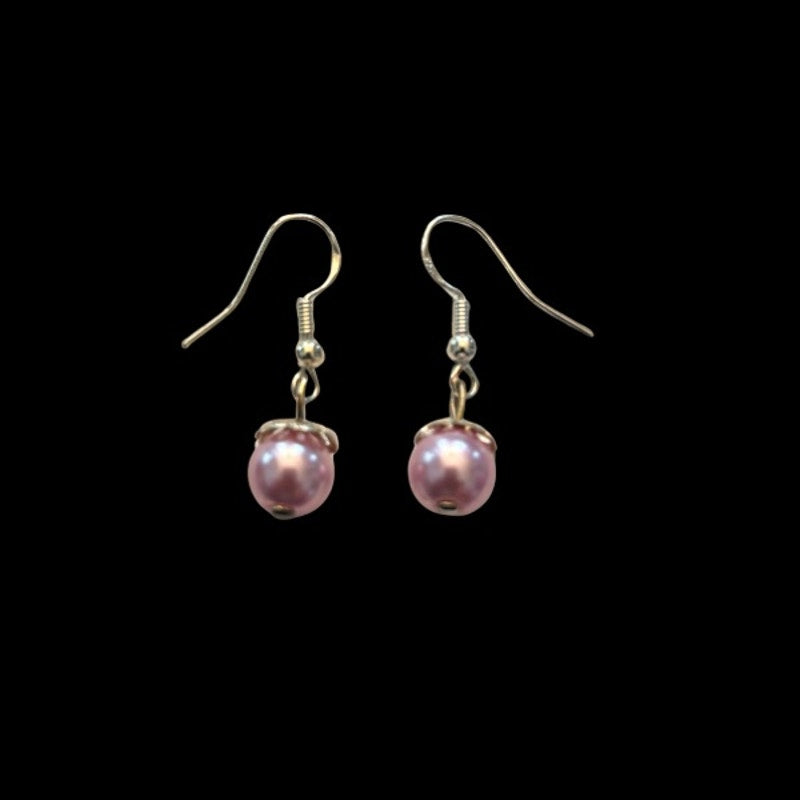 Dainty Pink Mock Pearl Drop Earrings | Upcycled Vintage