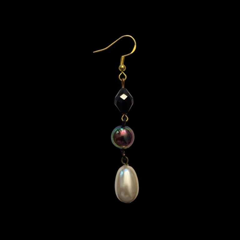 Baroque-inspired Black, Rainbow, Costume Pearl Beaded Drop Earrings