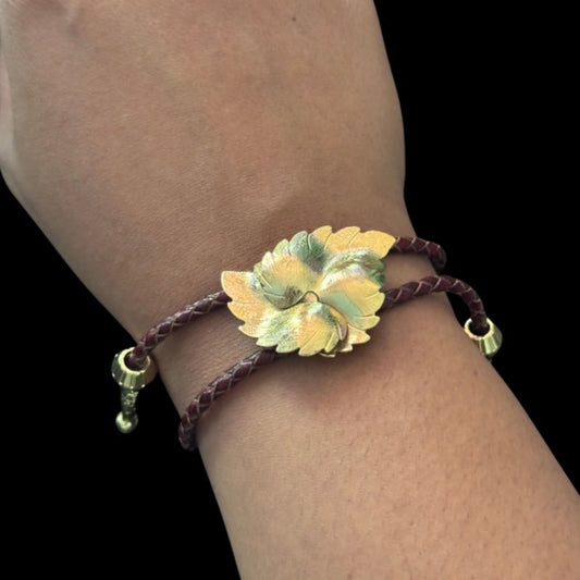 Upcycled Vintage Gold Toned Leaf Bolo Bracelet