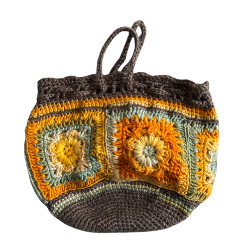 Retro Crocheted Granny Square Drawstring Pouch Bags | Made by Maya