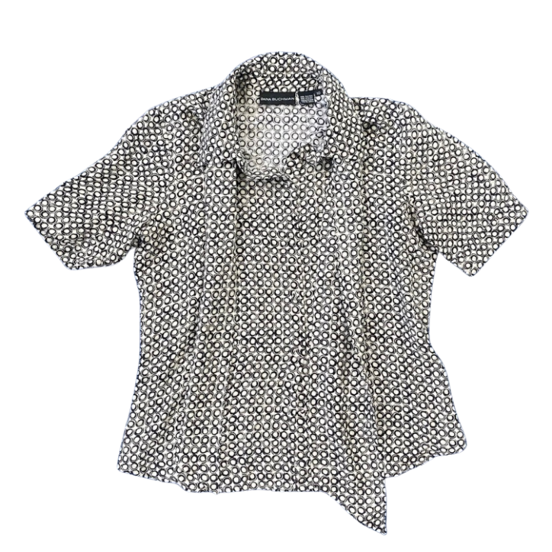 🔔 Dana Buchman Vintage Silk Short-Sleeve Polka-Dot Button Down with Matching Scarf (10)
