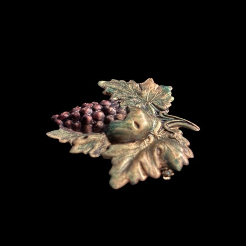 Vintage Studio 229 Brass Grapevine Bunch of Red Grapes Brooch Pin